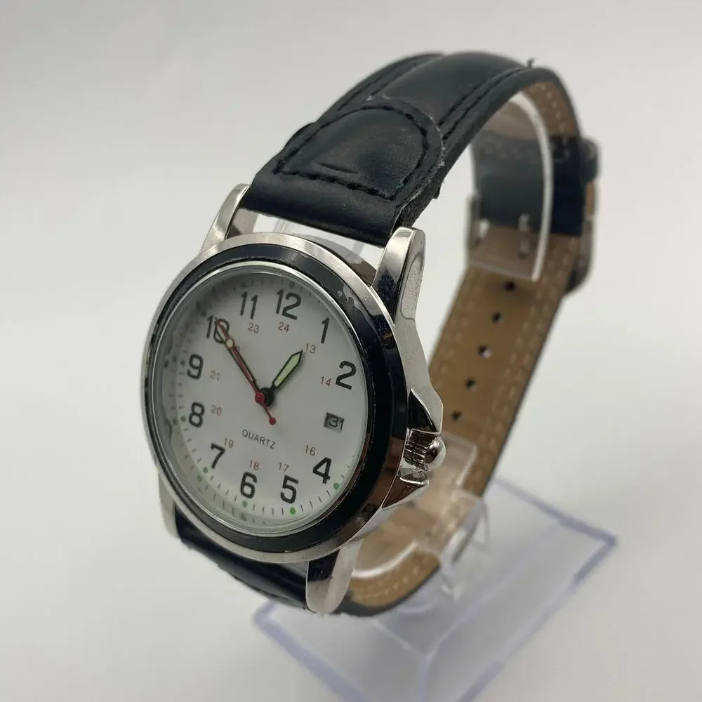 Stylish George Unisex Analog Watch - White Dial, Black Strap Working New Battery